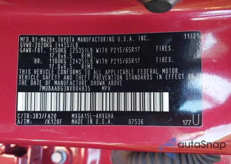 2022 Toyota Corolla Cross Le z USA, uszkodzony, nr VIN 7MUBAABG3NV004835